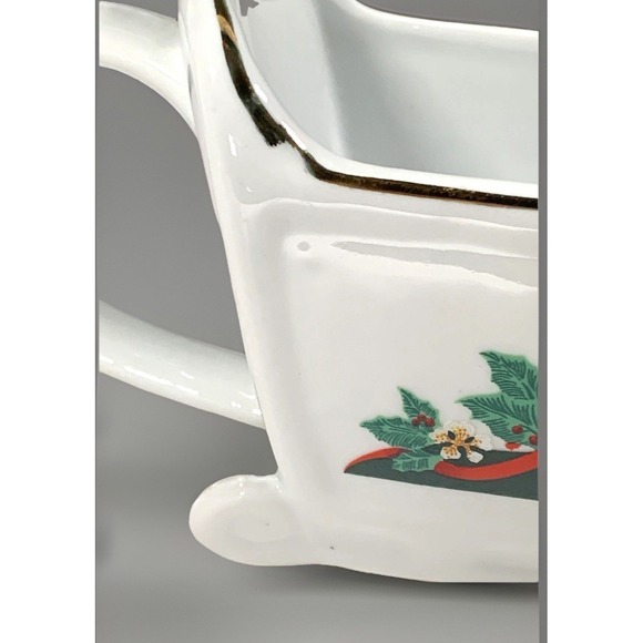 Tienshan Deck Halls Sleigh Gravy Boat Christmas Candy Dish Poinsettia 10"Lx3.75" - Picture 12 of 12